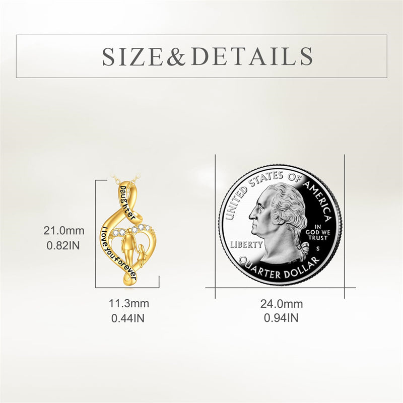 10K 14K 18K Gold Father Daughter Heart Pendant Necklace For Gift