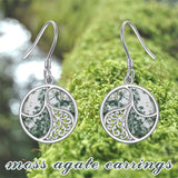 Sterling Silver Round Moss Agate Filigree Dangle Earrings