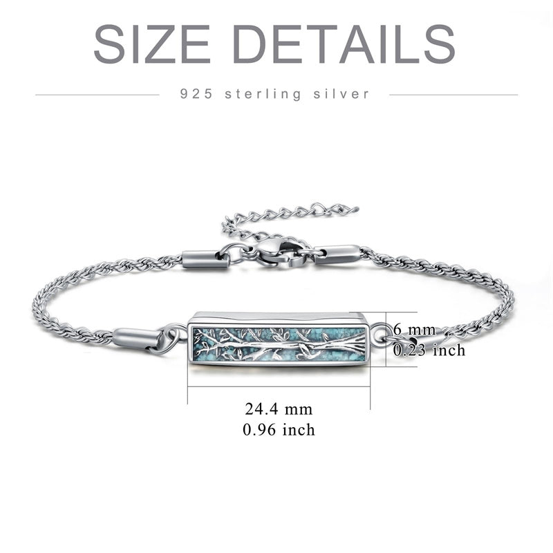 Sterling Silver Turquoise Hawthorn Flower Daisy Tree of Life Urn Bracelet for Ashes
