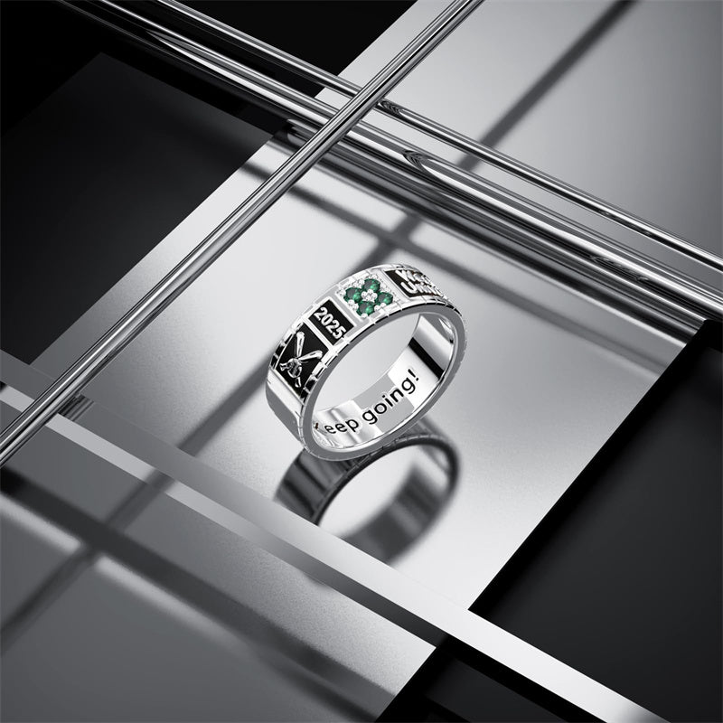 Sterling Silver Personalized Birthstone Engraved Pattern Class Band Ring For Men