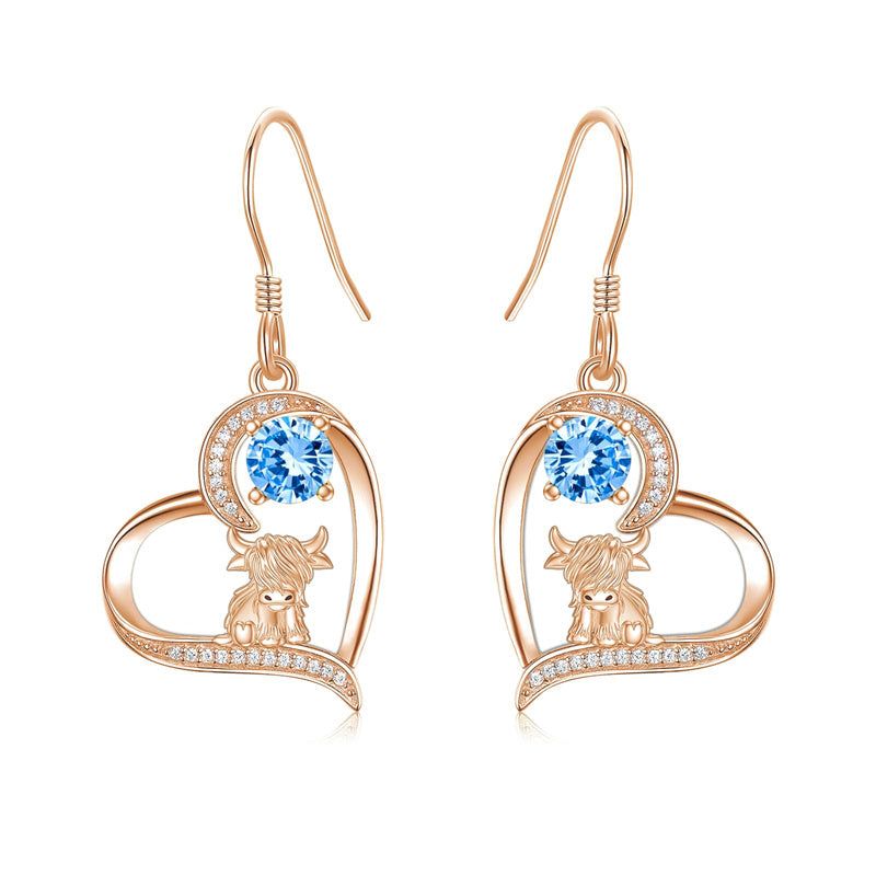 10K 14K 18K Gold Highland Cow Animal Earrings