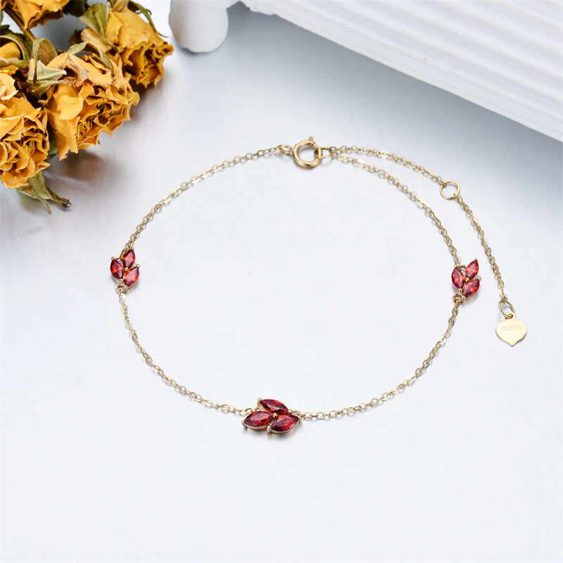 14K Gold Garnet Leaf Red Bracelet