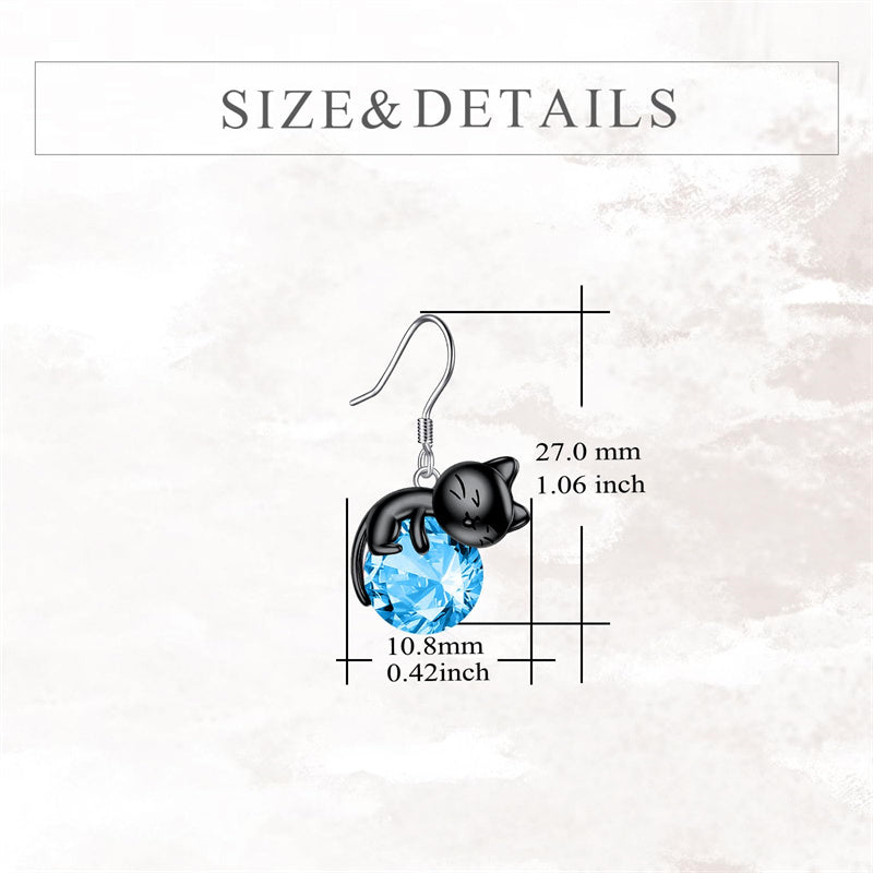 Sterling Silver Rose Quartz Birthstone Cat Dangle Earrings