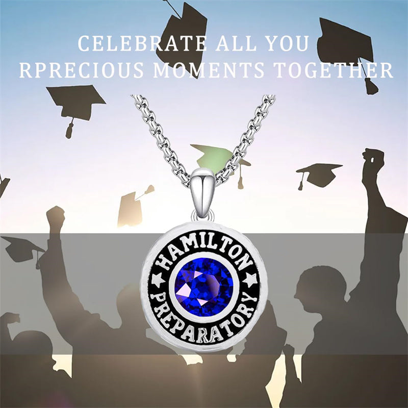 Sterling Silver Custom Birthstone Photo Engraved Class High School College Graduation Necklace
