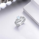 Sterling Silver 10K 14K 18K Gold  Oval Cut Unique Vine Gemstone Wedding Ring Set