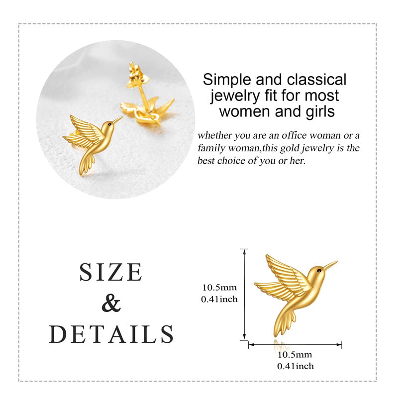 14k Gold Hummingbird Stud Earrings