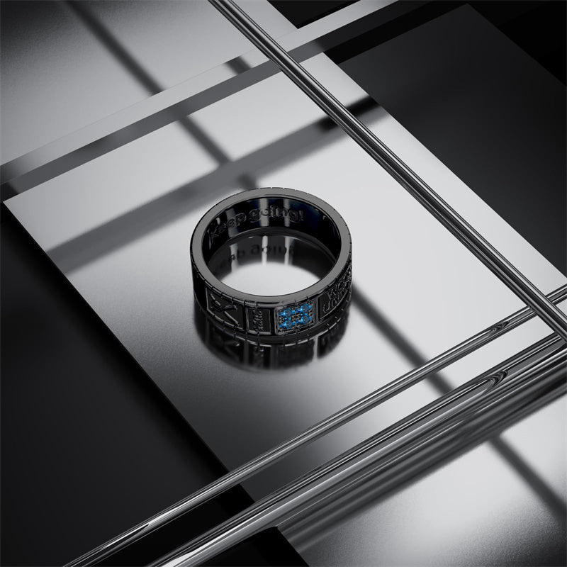 Sterling Silver Personalized Birthstone Engraved Pattern Class Band Ring For Men