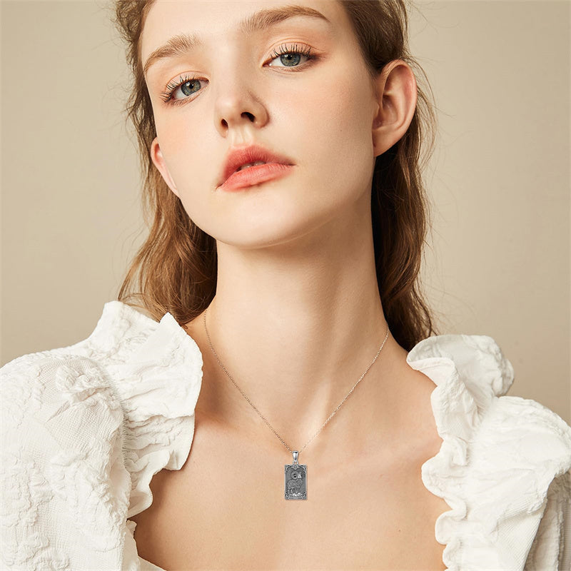 Sterling Silver Tarot Card 12 Zodiac Sign Pendant Necklace