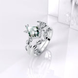 Sterling Silver Kite Cut Natural Moss Agate  Ring Set Promise Ring