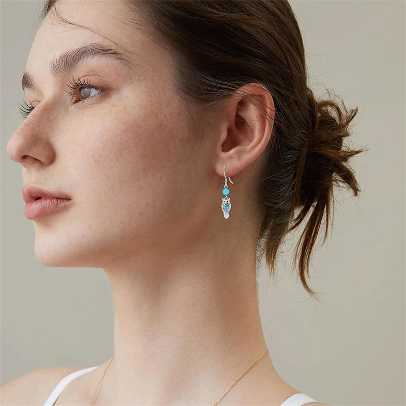 Sterling Silver Turquoise Owl Dragonfly Butterfly Hummingbird Dangle Earrings