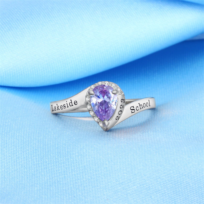 Sterling Silver Personalized Engraved Birthstone Class Rings for Graduation
