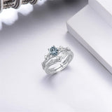 Sterling Silver 10K 14K 18K Gold  Oval Cut Unique Vine Gemstone Wedding Ring Set