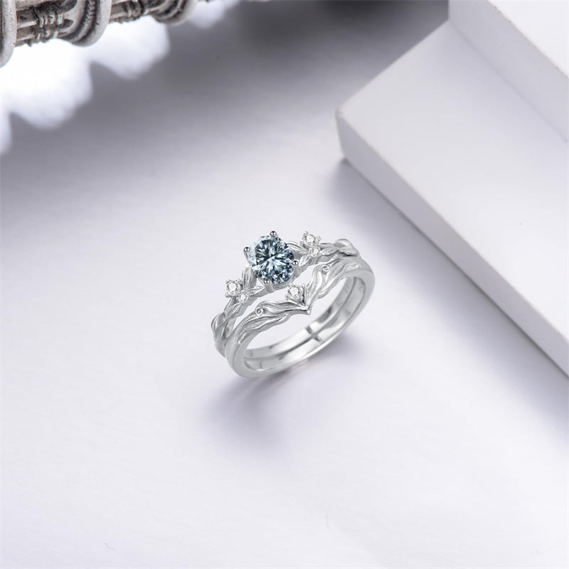 Sterling Silver 10K 14K 18K Gold  Oval Cut Unique Vine Gemstone Wedding Ring Set