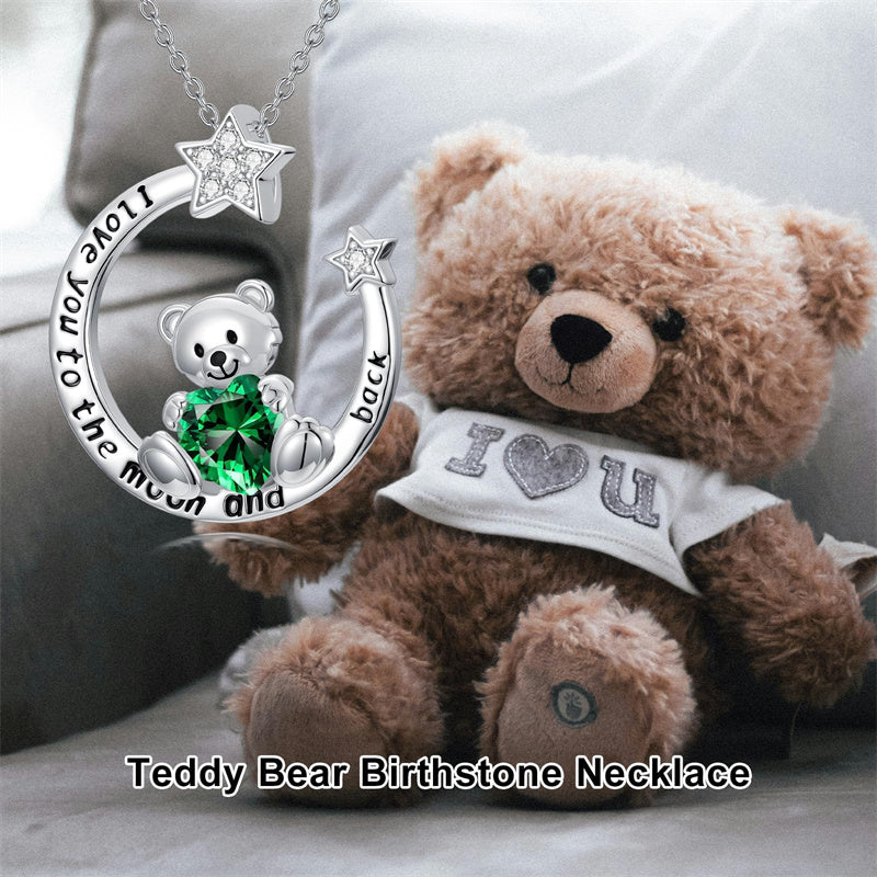 Sterling Silver Birthstone Teddy Bear Pendant Necklace