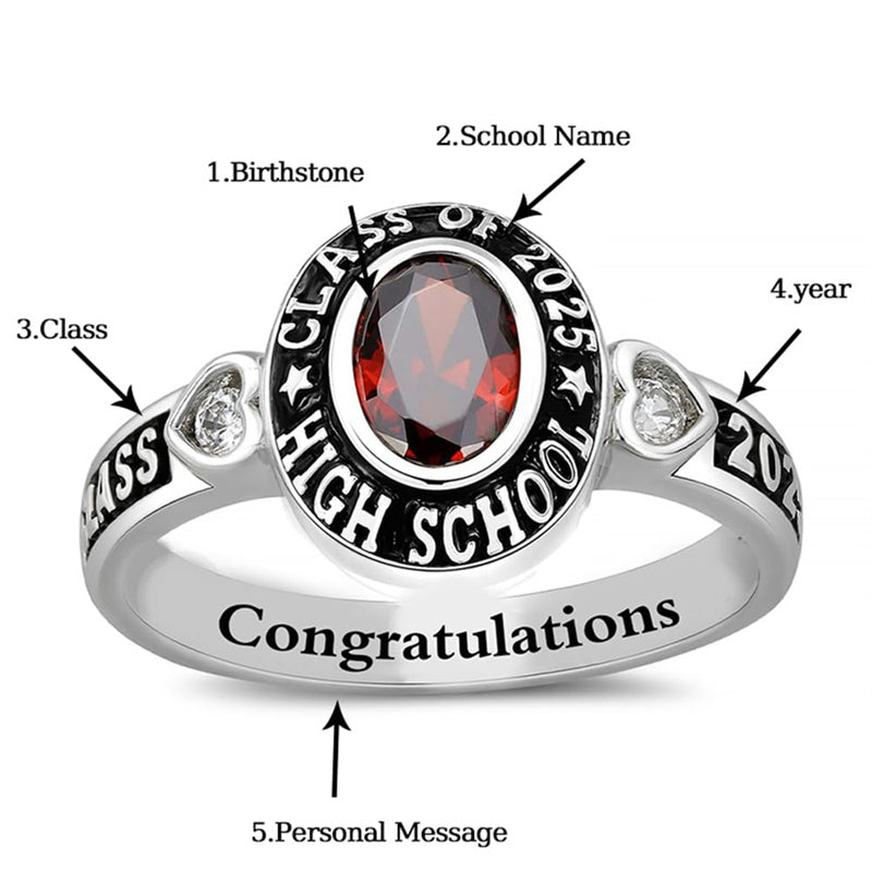 Sterling Silver Personalized Engraved Birthstone Class Ring Graduation Ring