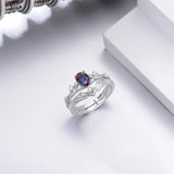 Sterling Silver 10K 14K 18K Gold  Oval Cut Unique Vine Gemstone Wedding Ring Set