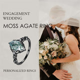 Sterling Silver Personalized Engraved Black Moss Agate Bridal Wedding Promise Engagement Ring for Women