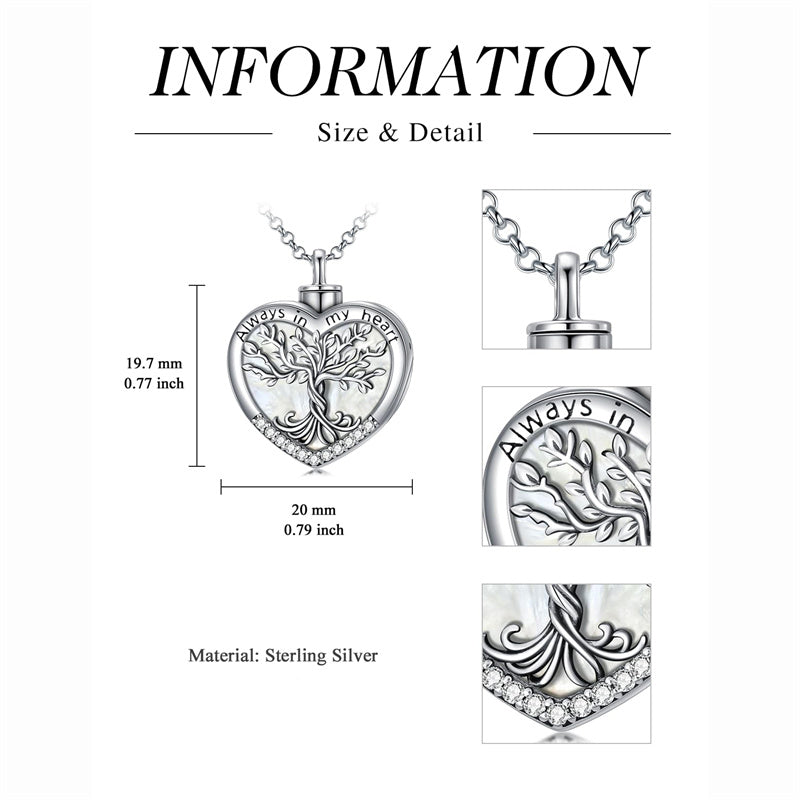 Sterling Silver Tree of Life Urn Necklaces Abalone Opal Shell Cremation Jewelry for Ashes