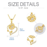 14K Gold Sunflower Heart Pendant Necklace