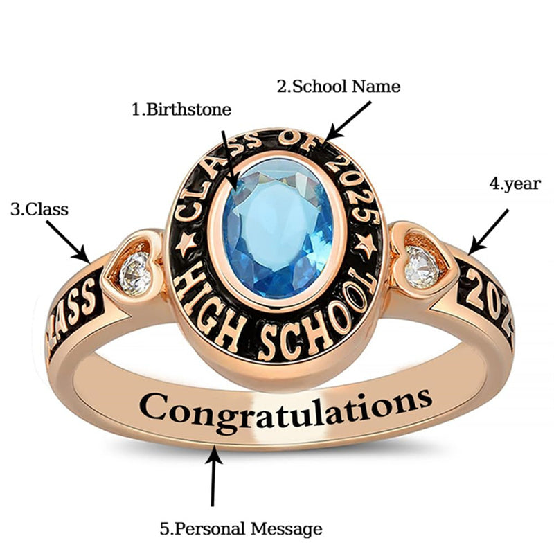 Sterling Silver Personalized Engraved Birthstone Class Ring Graduation Ring
