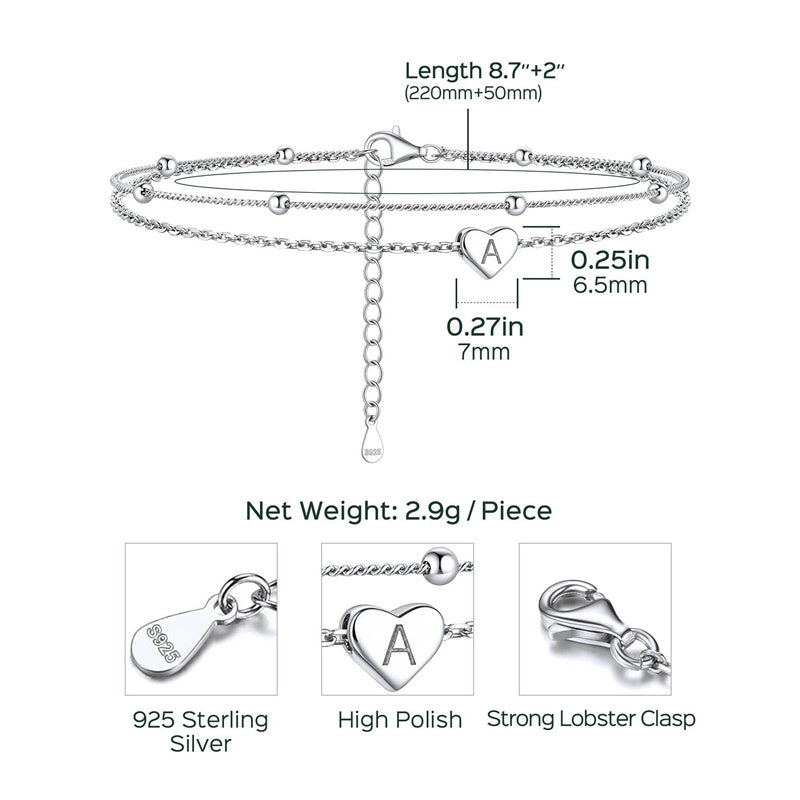 Sterling Silver 26 initials Single Layer Charm Anklet