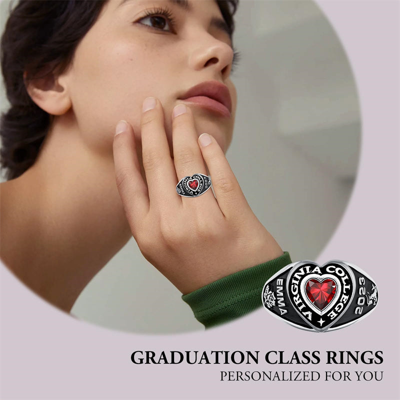Sterling Silver Personalized Birthstone Class Ring for Women