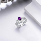 Sterling Silver 10K 14K 18K Gold  Oval Cut Unique Vine Gemstone Wedding Ring Set