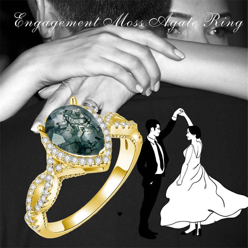 Sterling Silver Natural Moss Agate Engagement Ring