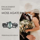 Sterling Silver Personalized Engraved Moss Agate Bridal Wedding Promise Engagement Ring Set for Women