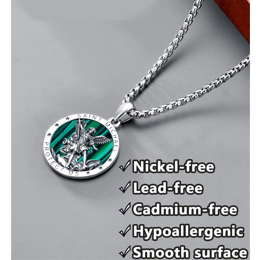 Sterling Silver St Michael St Christopher Pendant Necklace for Men