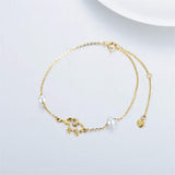 14k Gold Pearl Elephant Single Layer Anklet