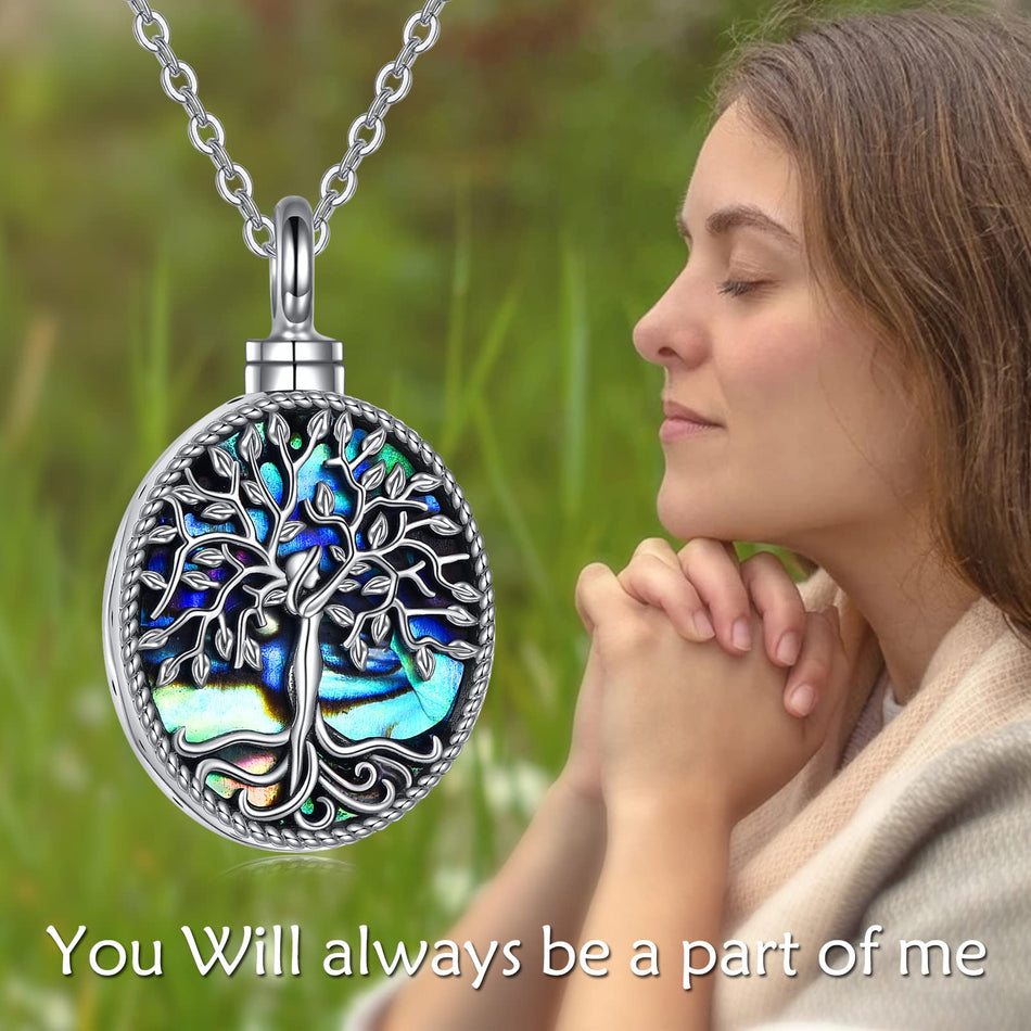 Sterling Silver Tree of Life Urn Necklaces Abalone Opal Shell Cremation Jewelry for Ashes