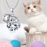 Cat Necklace with Birthstone 925 Sterling Silver Cat Pendant Necklace Gift for Women Daughter Mother