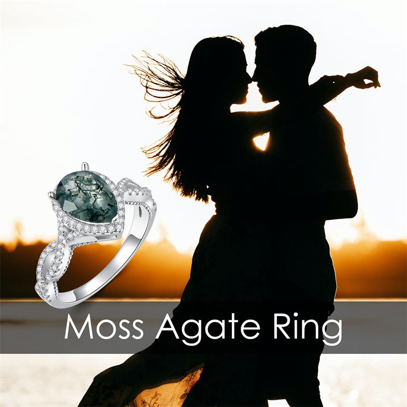 Sterling Silver Natural Moss Agate Engagement Ring