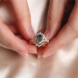 Sterling Silver 10K 14K 18K Gold  Pear Shaped Gemstone Engagement Rings Set