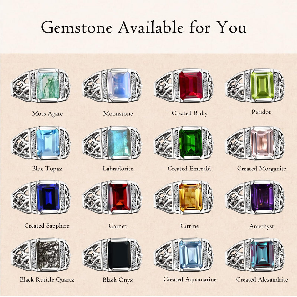 Sterling silver 10K 14K 18K Gold Emerald Cut 4 Carat Mens Gemstone Engagement Ring Promise Ring for Men