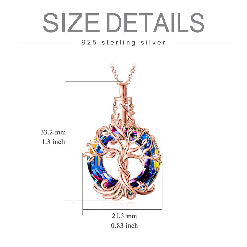 Sterling Silver Circle Crystal Tree of Life Urn Necklace for Ashes