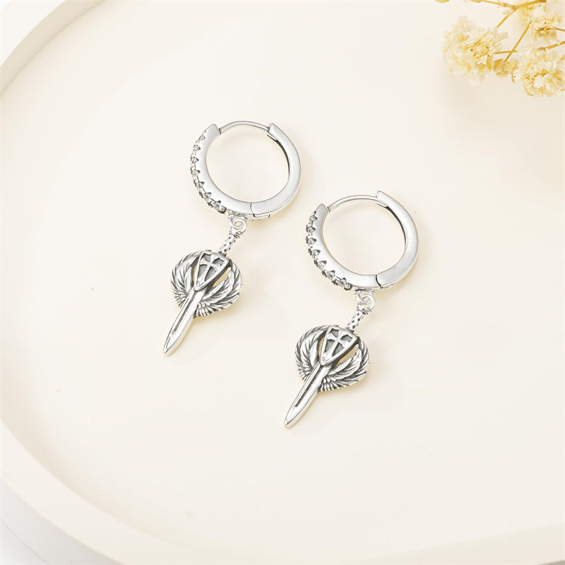 Sterling Silver Sword Hoop Earrings