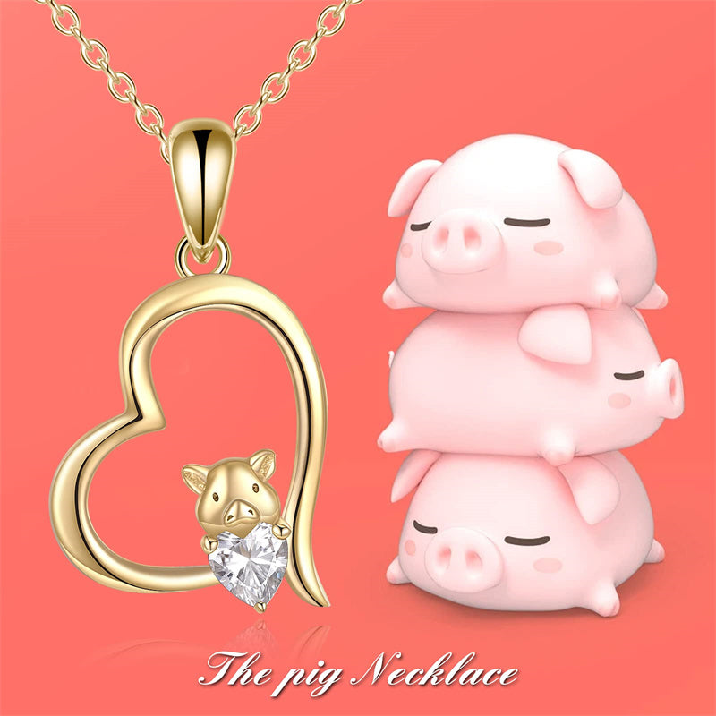 14k Yellow Gold Pig Pendant Necklace