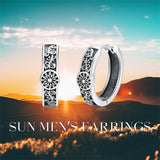 Sterling Silver Cross Sun Viking Wave Hoop Earrings for Men