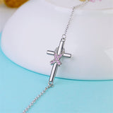 Sterling Silver Butterfly Cross Breast Cancer Awareness Bracelet