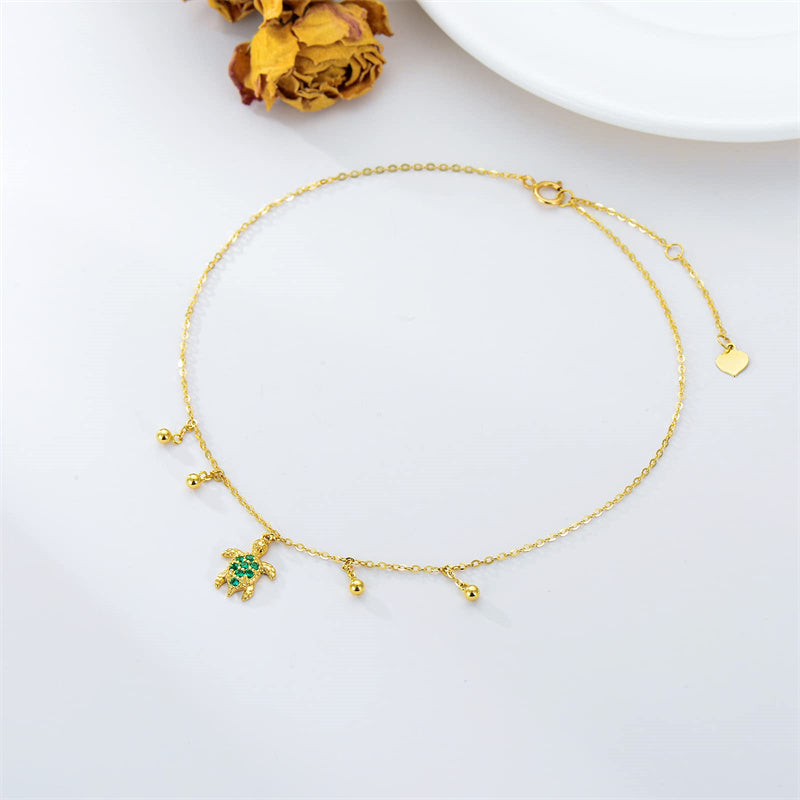 14K Gold Sea Turtle Single Layer Anklet
