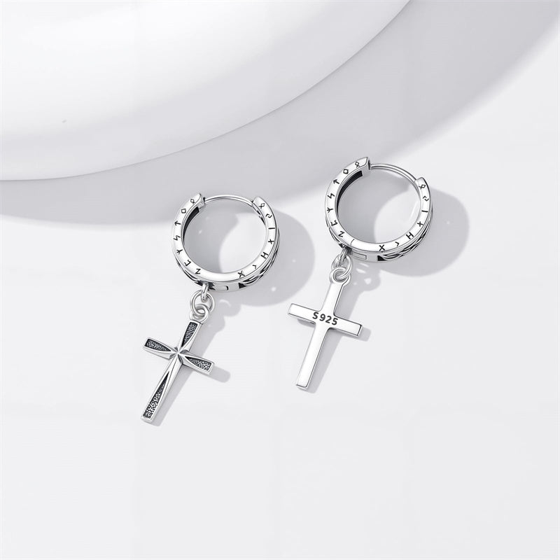 Sterling Silver Celtic Cross Hoop Dangle Earrings