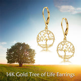 14K Gold Tree of Life Leverback Earrings