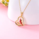 14K Gold Red Cardinal Bird Pendant Necklace Engraved With Always in My Heart