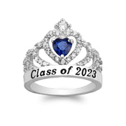 Sterling Silver Customized Birthstone Crown Rings High School Class Rings for Girls and College Class Ring for Women Classic Collection Personalized Ring