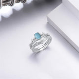 Sterling Silver 10K 14K 18K Gold  Oval Cut Unique Vine Gemstone Wedding Ring Set