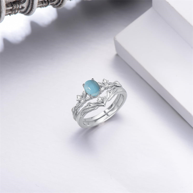 Sterling Silver 10K 14K 18K Gold  Oval Cut Unique Vine Gemstone Wedding Ring Set