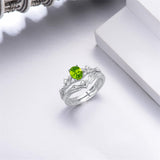 Sterling Silver 10K 14K 18K Gold  Oval Cut Unique Vine Gemstone Wedding Ring Set