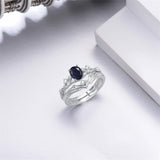 Sterling Silver 10K 14K 18K Gold  Oval Cut Unique Vine Gemstone Wedding Ring Set